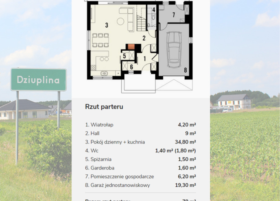 Dom wolnostojący 4-pok. Dziuplina